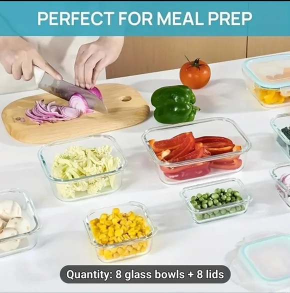 Aqua-Lidded Glass Food Storage Container Set - Picture 2 of 6